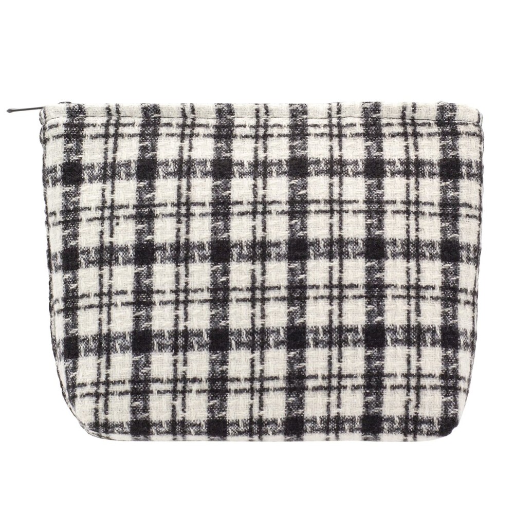 Makeup Bags for Purse Zipper Cosmetic Pouch Large Travel Canvas Make Up Organizer Tool Pouch for Women and Girls,Plaid Black