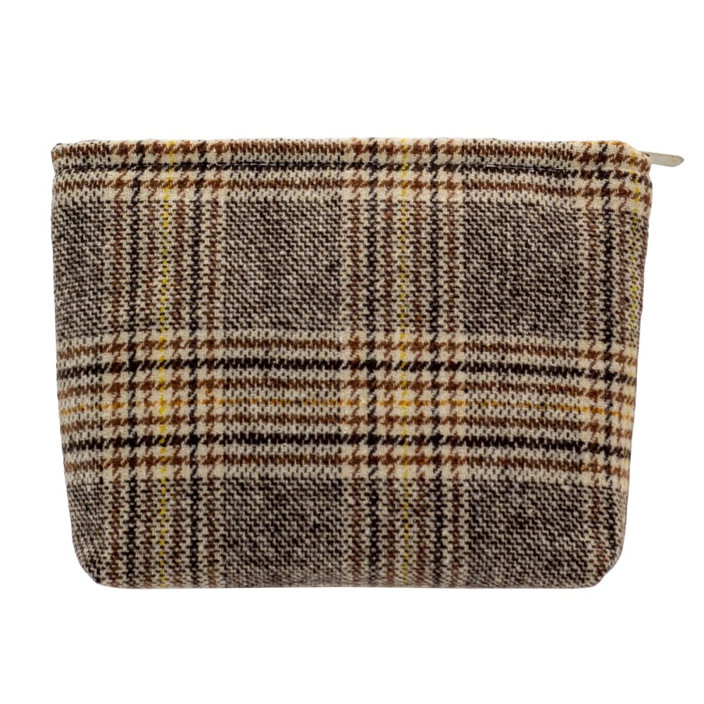 Makeup Bags for Purse Zipper Cosmetic Pouch Large Travel Canvas Make Up Organizer Tool Pouch for Women and Girls,Plaid Brown