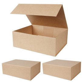 Aimyoo Brown Collapsible Gift Box with Magnetic Closure Lids, Large Rectangle Bridesmaid Groomsmen Proposal Box for Present Graduation Storage 3 Pack