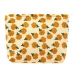 PAZIMIIK Makeup Bag Large Zipper Corduroy Make Up Pouch for Purse Travel Canvas Cosmetic Organizer for Women Brush Storage,Flower Yellow