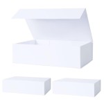 Aimyoo White Collapsible Gift Box with Magnetic Closure Lids 10.5x7x3 in, Bridesmaid Groomsman Proposal Boxes, Rectangle Storage Box 3 Pack