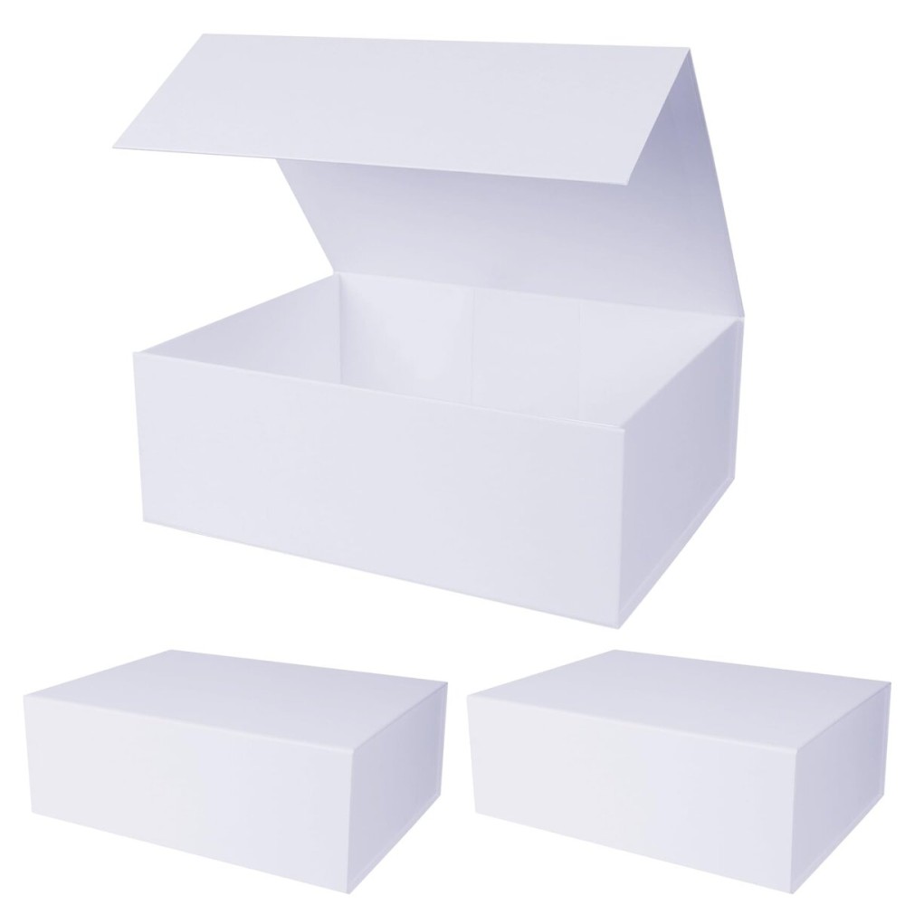 Aimyoo White Collapsible Gift Box with Magnetic Closure Lids 13.8x9x4.3 in, Bridesmaid Groomsmen Proposal Box, Large Rectangle Box for Present Graduation Storage 3 Pack