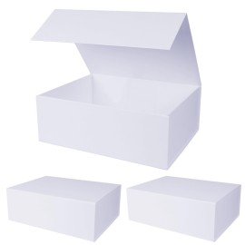 Aimyoo White Collapsible Gift Box with Magnetic Closure Lids 13.8x9x4.3 in, Bridesmaid Groomsmen Proposal Box, Large Rectangle Box for Present Graduation Storage 3 Pack