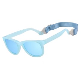 MAXJULI Polarized Baby Infant Sunglasses Safe, Soft, With Adjustable Strap 0-24 Months BPA Free (Translucnet Blue/Blue