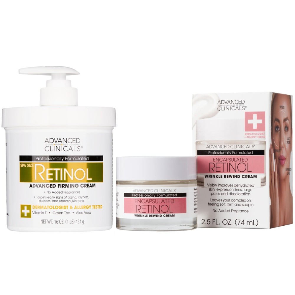 Advanced Clinicals Retinol Body Cream + Encapsulated Retinol Face Moisturizer 2pc Skincare Set For Women & Men To Reduce Appearance Of Wrinkles + Fine Lines & The Look Of Crepey Skin, 2pc Set