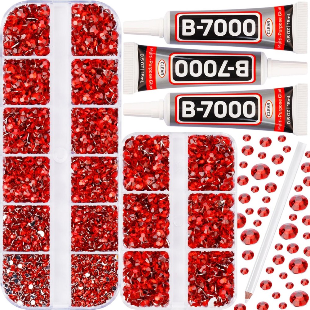 b7000 Gem Glue with 7500Pcs Red Rhinestones for Crafts Clothes Clothing Fabric, Flatback Crystals Rinstonestone for Shoes Crafting Tumblers Cups, Shiny Flat Back Bedazzler Diamonds kit 2-5mm