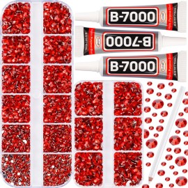 b7000 Gem Glue with 7500Pcs Red Rhinestones for Crafts Clothes Clothing Fabric, Flatback Crystals Rinstonestone for Shoes Crafting Tumblers Cups, Shiny Flat Back Bedazzler Diamonds kit 2-5mm
