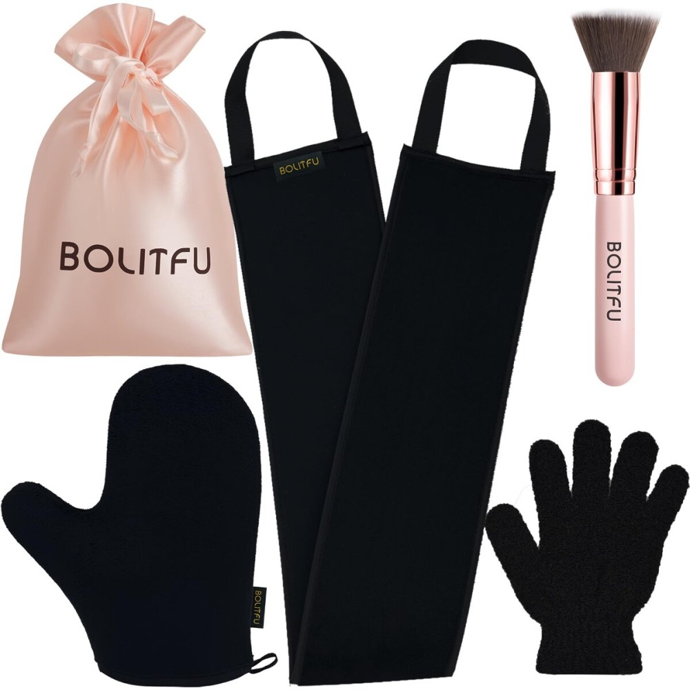 4 Pack Self Tanning Mitt Applicator Kit, with Self Tanner Mitt, Self Tan Back Applicator, Exfoliating Glove, Flat Top Face Tanner Brush, Tan mit for Self Sunless Tanner (black)