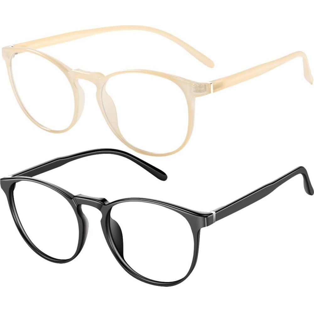 FEIYOLD Blue Light Blocking Glasses Women/Men,Retro Round Anti Eyestrain Computer Gaming Glasses(Black+Beige)