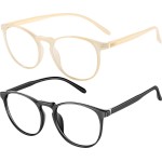FEIYOLD Blue Light Blocking Glasses Women/Men,Retro Round Anti Eyestrain Computer Gaming Glasses(Black+Beige)