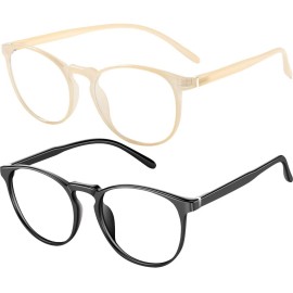 FEIYOLD Blue Light Blocking Glasses Women/Men,Retro Round Anti Eyestrain Computer Gaming Glasses(Black+Beige)