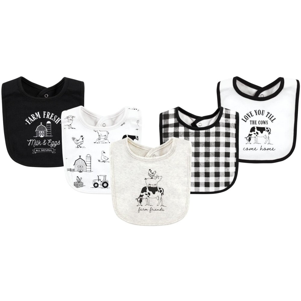Hudson Baby Unisex Baby Cotton Bibs, Neutral Farm, One Size
