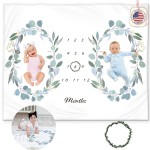 Twins Monthly Milestone Blanket - Soft Fleece Eucalyptus Leaves Design - Gender Neutral for Boys or Girls, Baby Shower Nursery Decor, Twin Essentials, 50x40