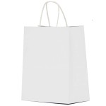Qutuus 10x5x13 White Paper Gift Bags with Handles Bulk 100Pcs Kraft Paper Shopping Bags, Recyclable Paper Sacks, White Gift Bags for Retail, Merchandise, Business, Gifts