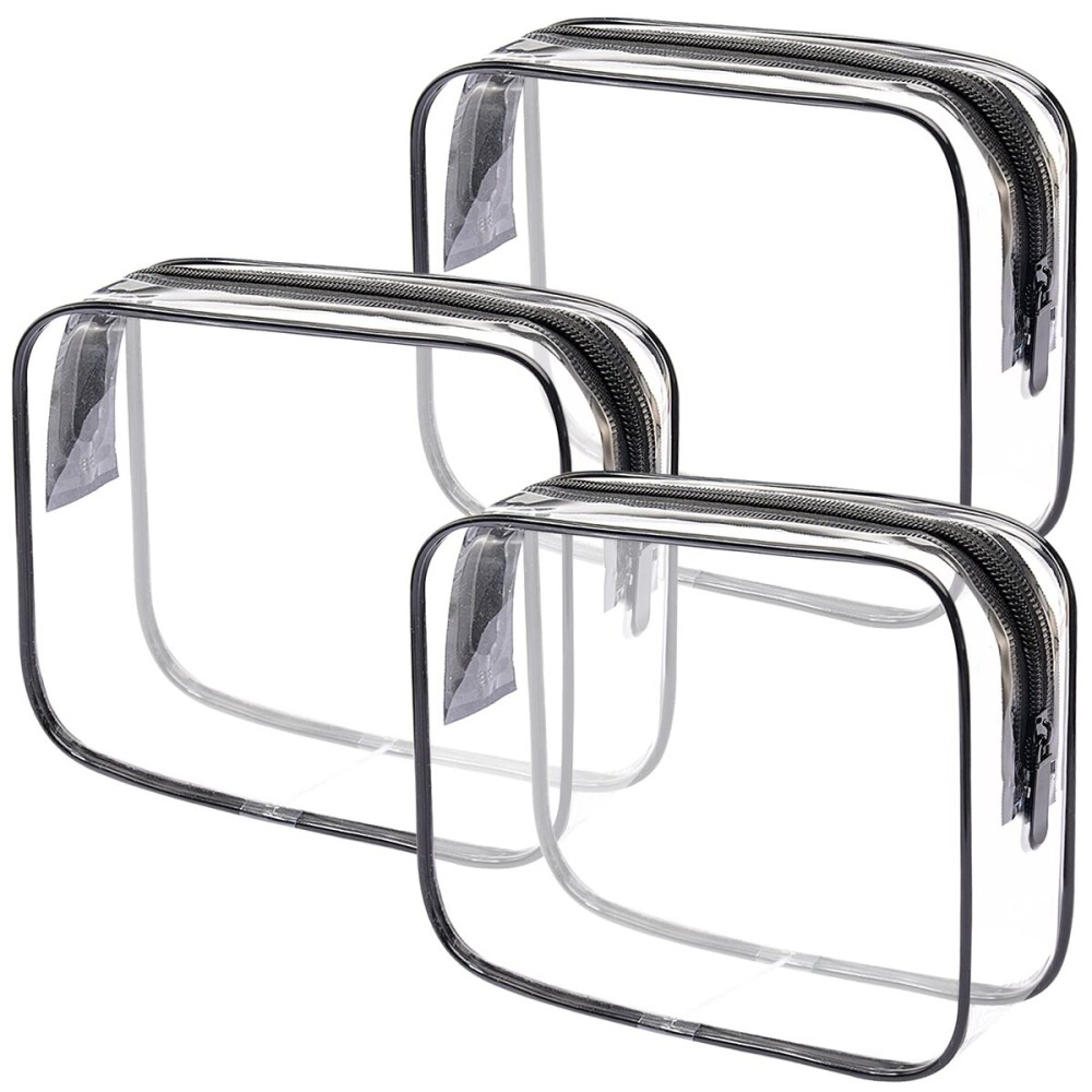 Lermende 2pcs Clear Toiletry Bag TSA Approved Travel Bag,Carry On for Travel,Airport Airline Accessories Compliant Bag,Quart Sized Makeup Cosmetic bag Women Men (Transparent Black, 3 Pack)