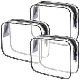 Lermende 2pcs Clear Toiletry Bag TSA Approved Travel Bag,Carry On for Travel,Airport Airline Accessories Compliant Bag,Quart Sized Makeup Cosmetic bag Women Men (Transparent Black, 3 Pack)