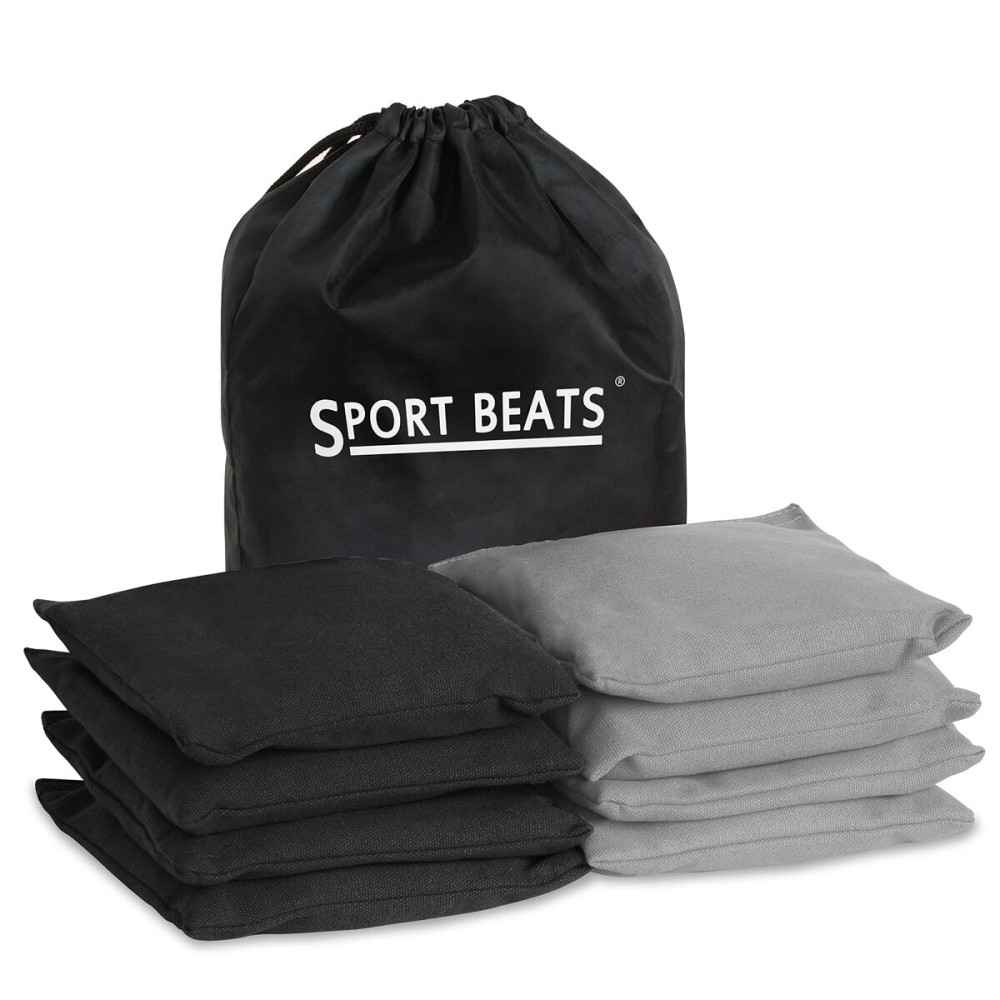 SPORT BEATS Cornhole Bags Set of 8 Regulation Weight & Size Includes Carry Case Gray & Black