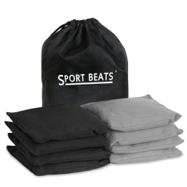 SPORT BEATS Cornhole Bags Set of 8 Regulation Weight & Size Includes Carry Case Gray & Black