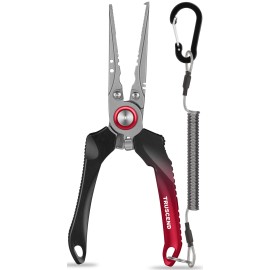 TRUSCEND Lockable Handy Fishing Pliers with Innovative Ergonomic Handle, Saltwater Corrosion Resistant Teflon Coated Fishing Tool, Multi-Function Fishing Gear with Mo-V Cutter, Amazing Fishing Gift