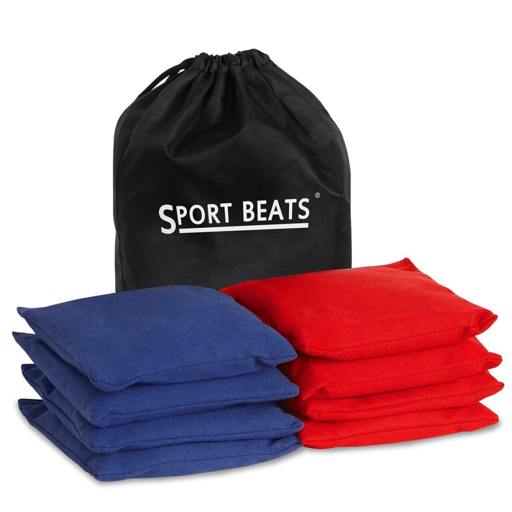SPORT BEATS Cornhole Bags Set of 8 Regulation Weight & Size Includes Carry Case Red & Navy Blue
