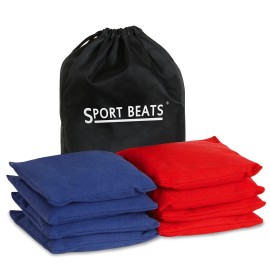 SPORT BEATS Cornhole Bags Set of 8 Regulation Weight & Size Includes Carry Case Red & Navy Blue