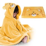 ROMASA Toddler Hooded Bath Towel Ultra Soft Towel Highly Absorbent Bathrobe Blanket for Boys Girls- 27.5 x 55 (Yellow-Tiger)