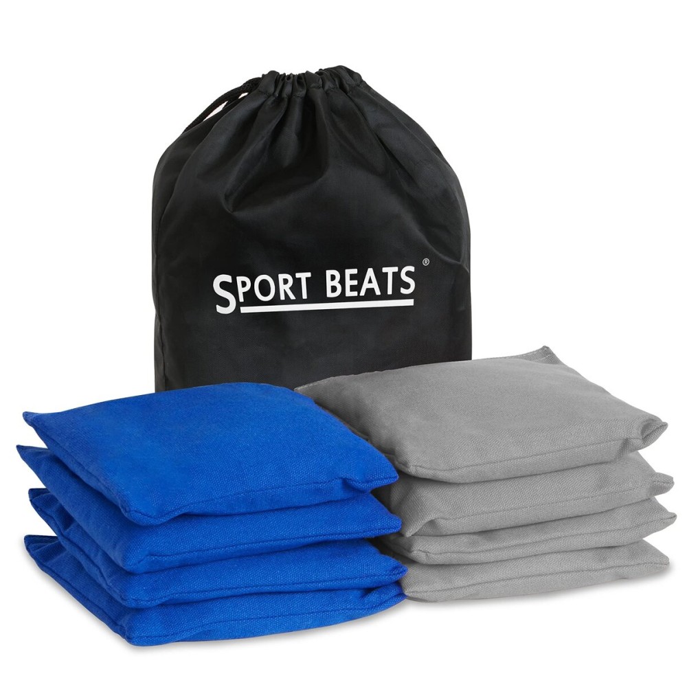 SPORT BEATS Cornhole Bags Set of 8 Regulation Weight & Size Includes Carry Case Blue & Gray