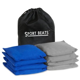 SPORT BEATS Cornhole Bags Set of 8 Regulation Weight & Size Includes Carry Case Blue & Gray