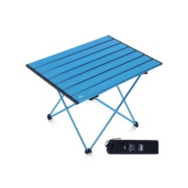 iClimb Ultralight Compact Camping Folding Table with Carry Bag (Blue - L)