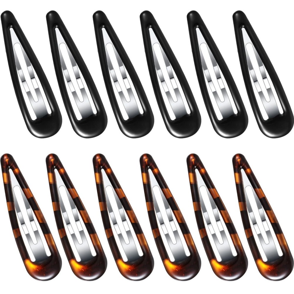 Waydress 12 Pcs Hair Clip Barrettes for Women Oval Snap Tortoise Metal Snap Clips Thin Hair Grips Ellipse Clips Non Slip Barrettes Accessories, 2.8 In(Classic Style)