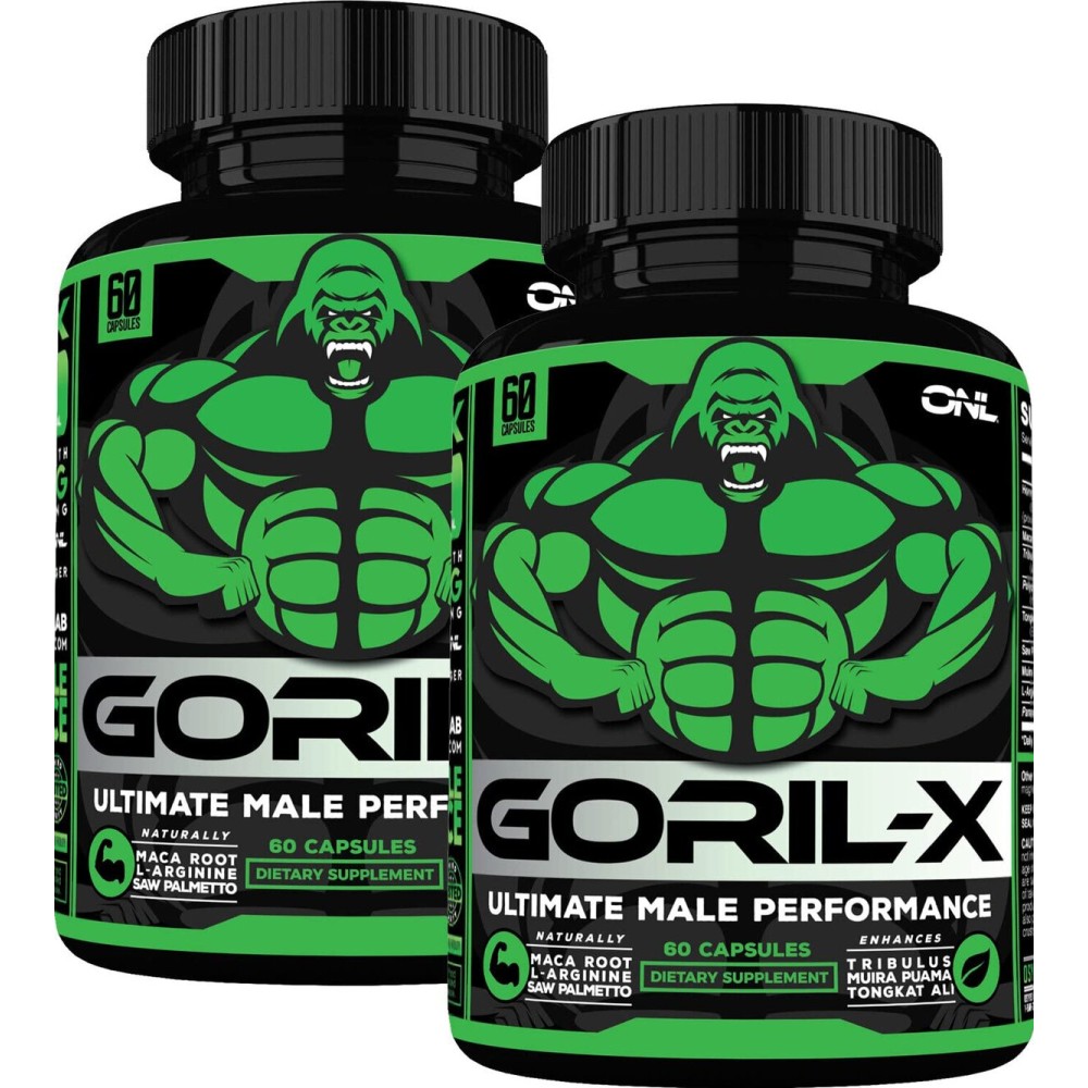 Testosterone Booster Supplement for Men - Goril X Workout Male Enhancing Pills 1000mg - Increase Size, Strength & Energy - with Horny Goat Weed, Tongkat Ali & Tribulus Terrestris - 60 Capsules (2pk)
