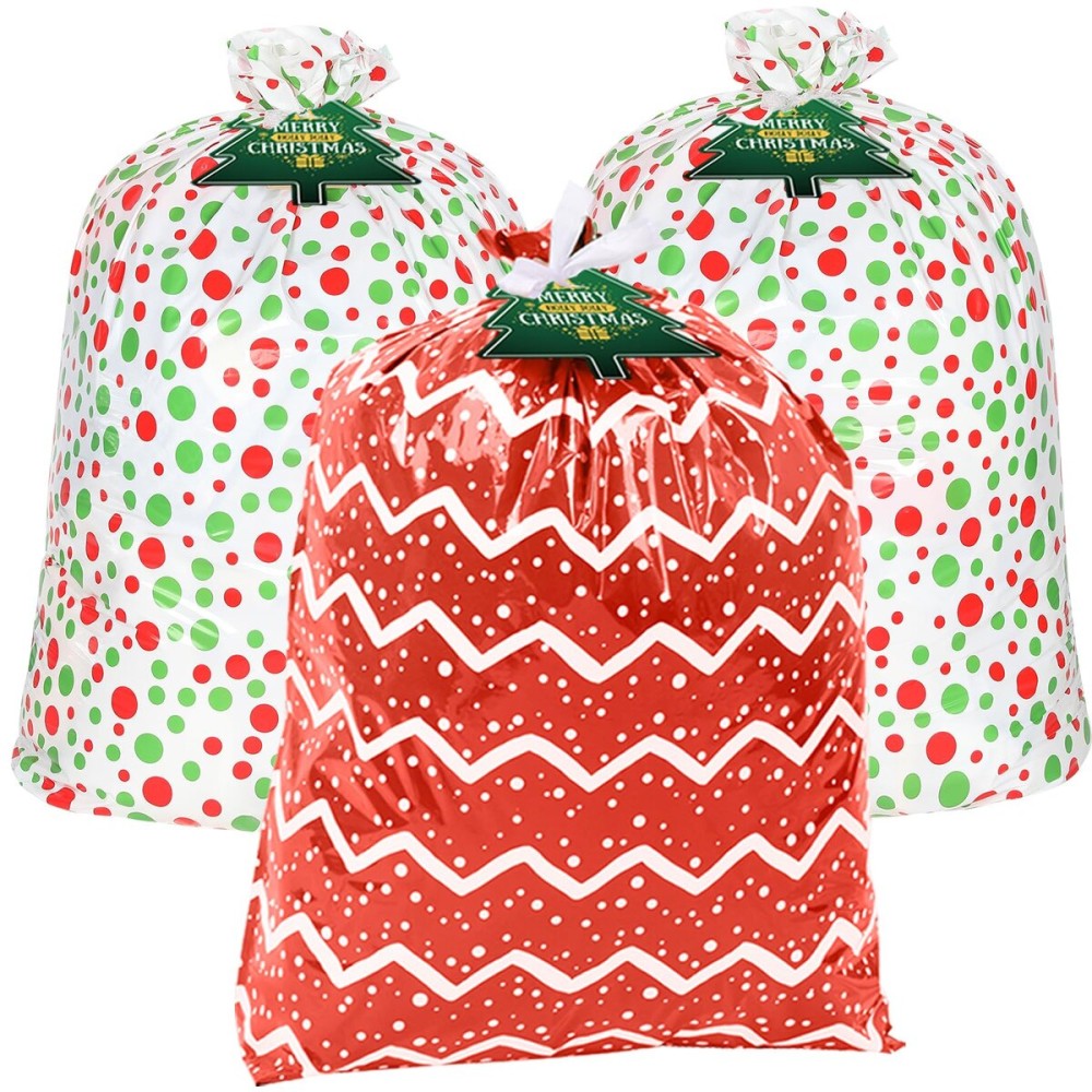 Large Christmas Gift Bags, 3PCS 44X 36 Jumbo Extra Large Gift Bag, XL Christmas Bags for Wrapping Oversized Giant Huge Presents, Xmas Holiday Big Bags for Gifts, Large Plastic Gift Bags Baby Shower