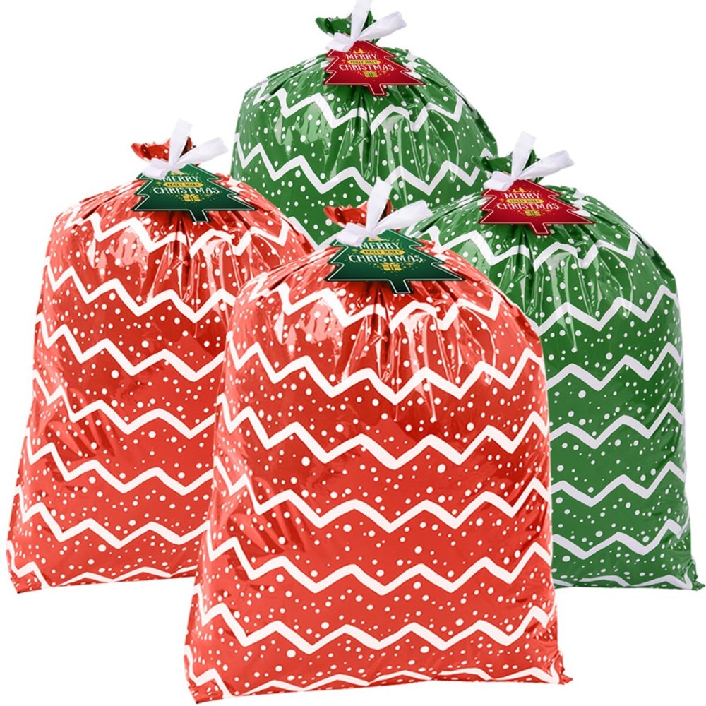 YALTOON Large Christmas Gift Bags, Set of 4 44x36 Jumbo Holiday Wrapping Bags for Extra Large Xmas Presents, Giant Large Plastic Drawstring Christmas Bags for Huge Bike