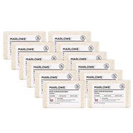 MARLOWE. No. 102 Body Scrub Soap 7 oz (12 Bars), Oud Wood, Exfoliating Soap Bar with Shea Butter, Olive Oil & Green Tea Extracts, Cleanses, Smooths & Revitalizes Skin, Earthy & Smoky Scent