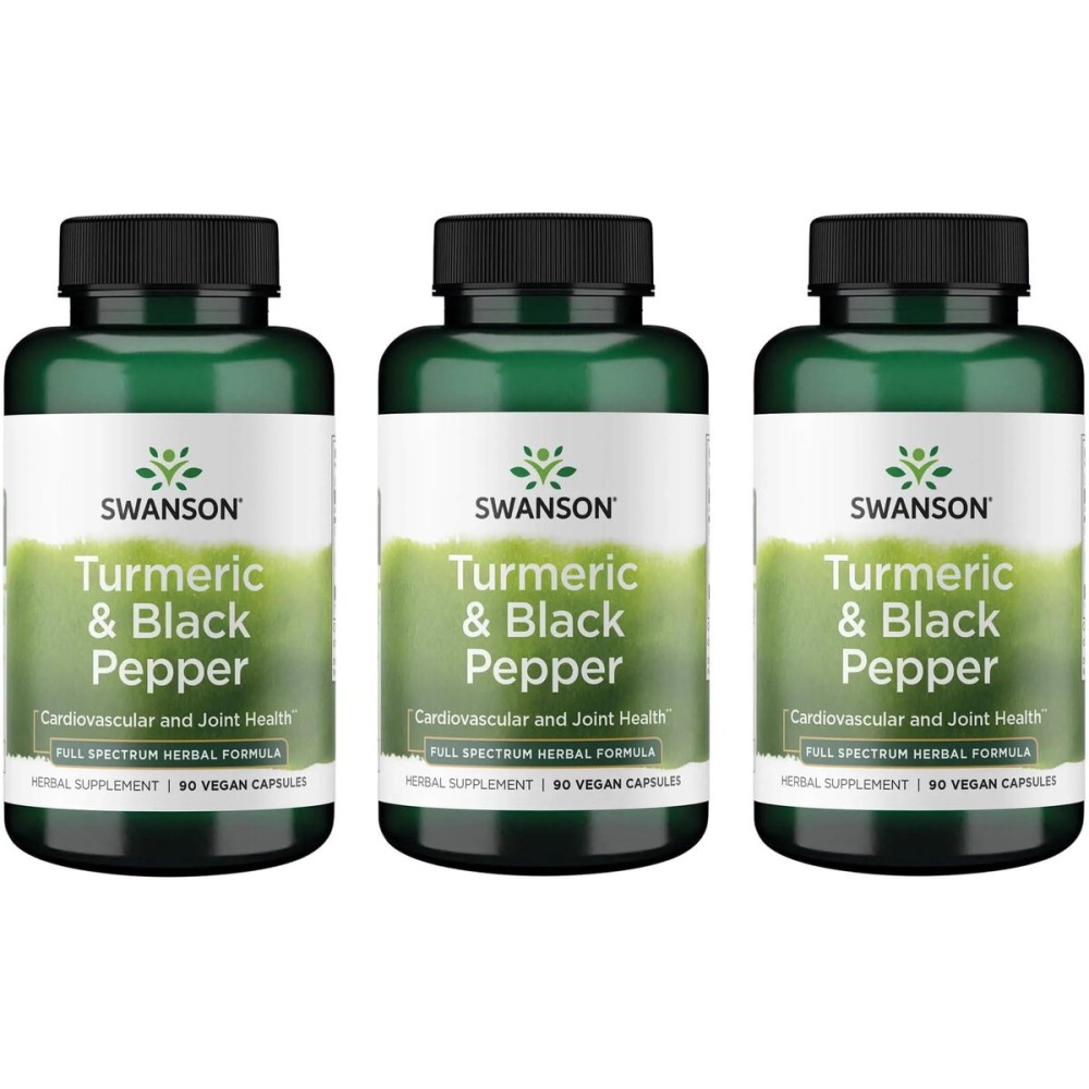Swanson Premium- Turmeric & Black Pepper - Antioxidant, Digestion & Joint Support - 90 Veg Caps (3 Pack)