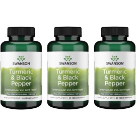 Swanson Premium- Turmeric & Black Pepper - Antioxidant, Digestion & Joint Support - 90 Veg Caps (3 Pack)
