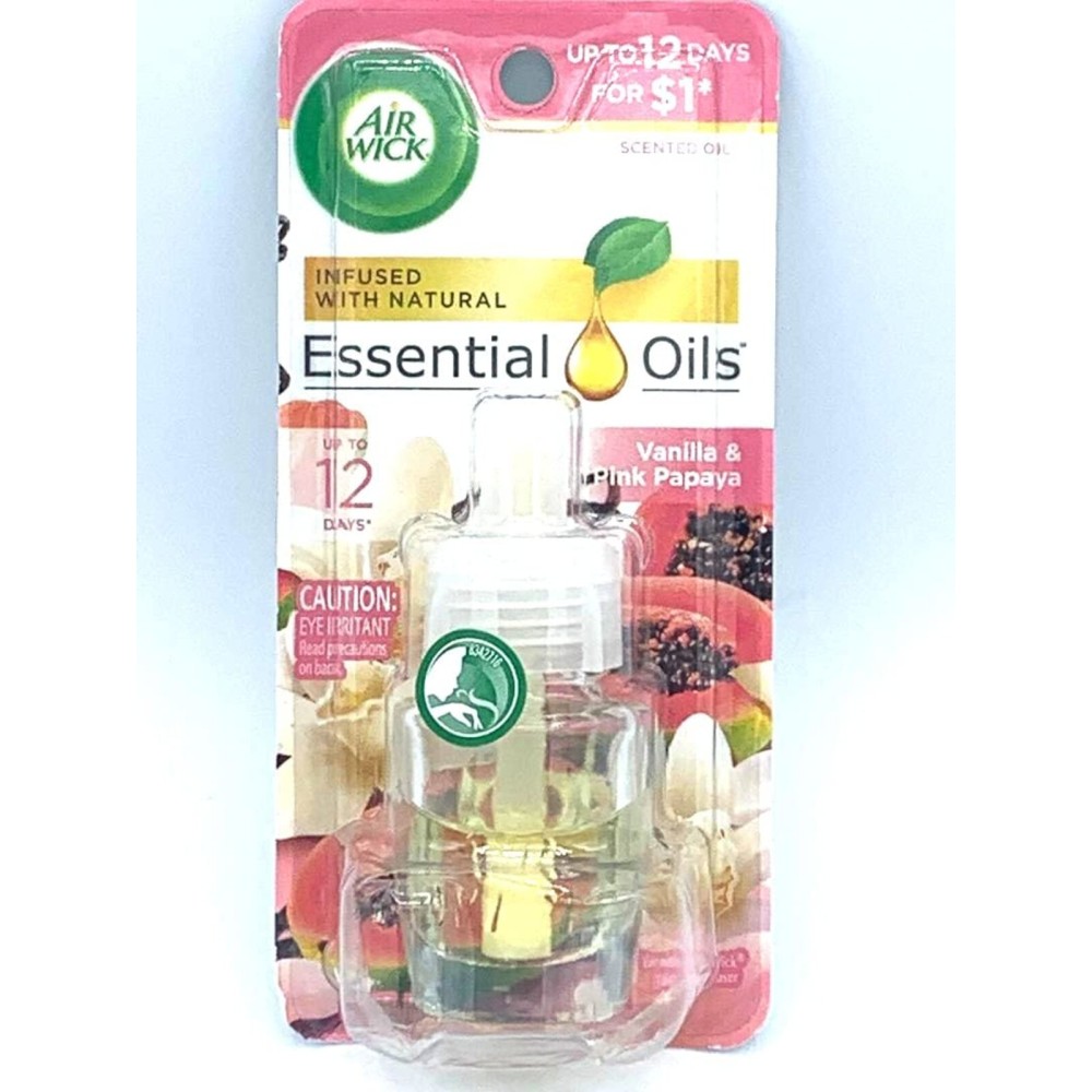 Air Wick Plug in Scented Oil Refill, 1ct, Vanilla & Pink Papaya, Essential Oils, Air Freshener