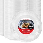 Stock Your Home 240-Count, 9 Inch Clear Plastic Plates, Flexible, Disposable Heavy Duty Party Dinner Plate, for Wedding Reception, Holiday Parties, Mains, Sides, Salad, and Dessert, Large Size