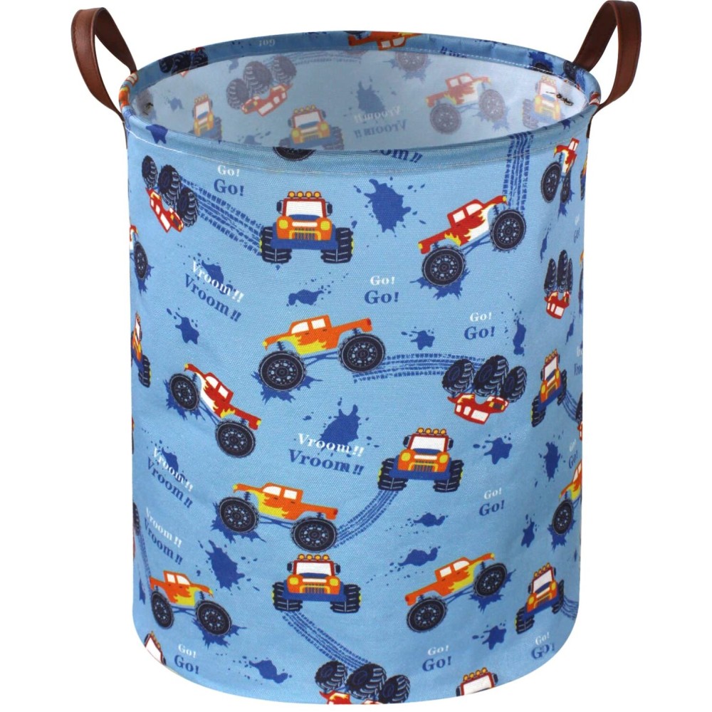 Sanjiaofen Kids Boys Hamper, Kids Laundry Basket Collapsible Monster Truck Storage Baskets for Boy Room Decor,Office,Toy Organizer,Gift Hamper(Monster trucks) 