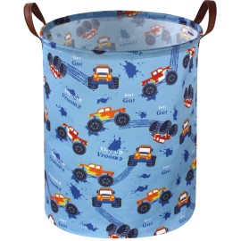 Sanjiaofen Kids Boys Hamper, Kids Laundry Basket Collapsible Monster Truck Storage Baskets for Boy Room Decor,Office,Toy Organizer,Gift Hamper(Monster trucks) 