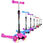 BELEEV A1 Scooter for Kids Ages 2-6, 3 Wheel Folding Scooter for Toddlers Girls Boys, PU Light-Up Wheels, 4 Adjustable Height, Lean to Steer, Non-Slip Deck, Kick Scooter for Children (Pink)