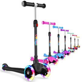 BELEEV A1 Scooter for Kids Ages 2-6, 3 Wheel Scooter for Toddlers Girls Boys, PU Light-Up Wheels, 4 Adjustable Height, Lean to Steer, Non-Slip Deck, Three Wheel Kick Push Scooter for Children (Black)