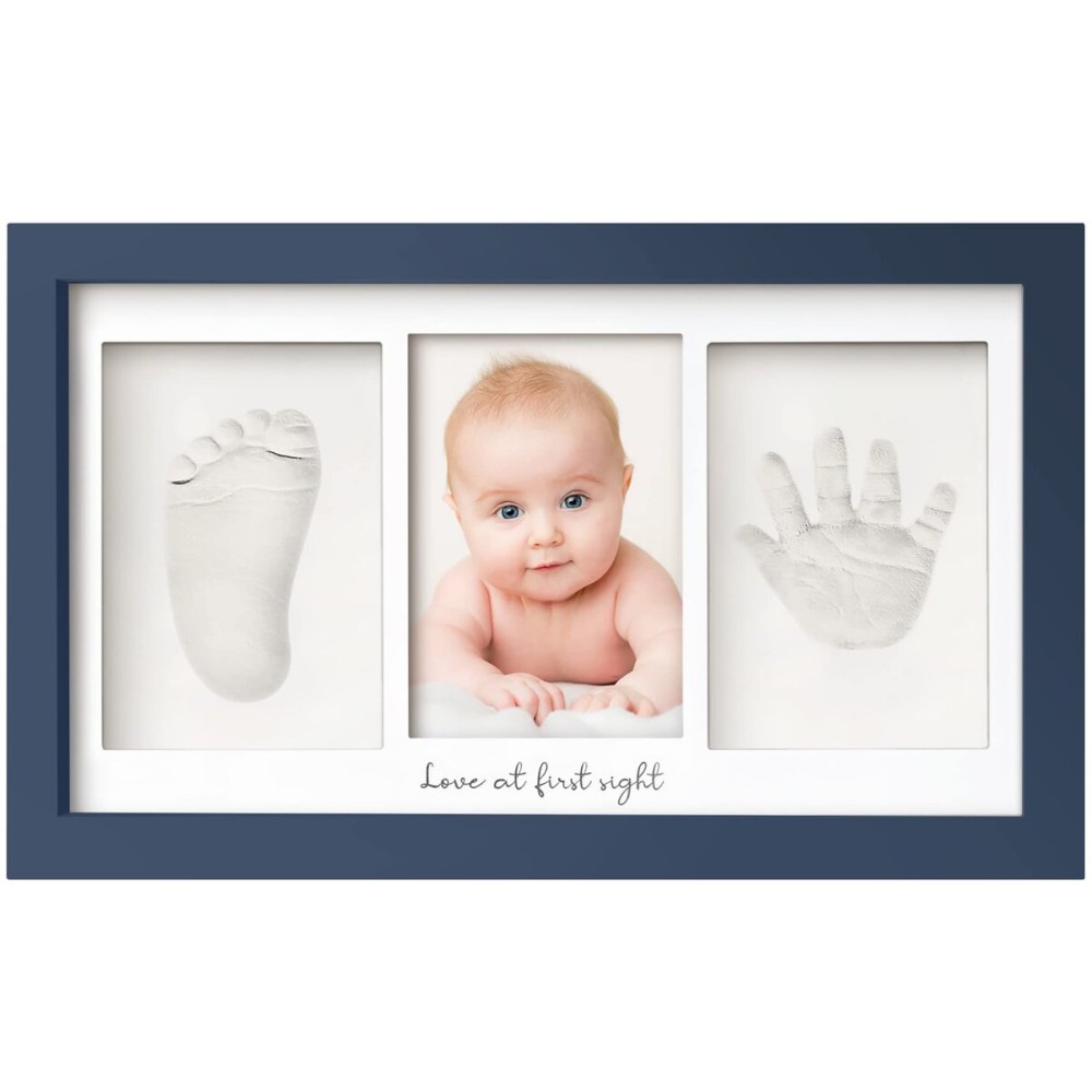 KeaBabies Baby Hand and Footprint Kit - Clay Handprint Keepsake Frame, Newborn Nursery Picture Frame, Personalized New Mom Gifts for Baby First Christmas Shower (Midnight Blue)