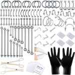 120PCS Body Piercing Kit Nose Stud Piercing Kits for All Body Piercings Stainless Steel Jewelry with 12G 14G 16G Piercing Needles for Ear Cartilage Tragus Nose Septum Lip Nipple Belly Button