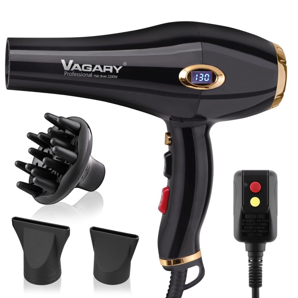 VAGARY 6685G Professional Salon Hair Dryer 2200w with Icd Display,Negative Ionic Blow Dryer,Powerful AC Motor Blow Dryer,Low Noise Hair Dryers,2 Speeds and 2 Heat Settings 1 Cool Shot Button