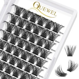 QUEWEL Cluster Lashes 72 Pcs Wide Stem Individual Lashes C/D Curl 8-18mm Length DIY Eyelash Extension False Eyelashes Natural&Mega Styles Soft for Personal Makeup Use at Home (Mega-C-18)