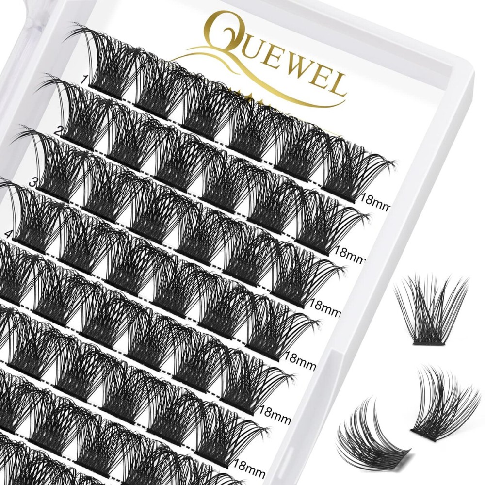 QUEWEL Cluster Lashes 72 Pcs Wide Stem Individual Lashes C/D Curl 8-18mm Length DIY Eyelash Extension False Eyelashes Natural&Mega Styles Soft for Personal Makeup Use at Home (Mega-D-18)
