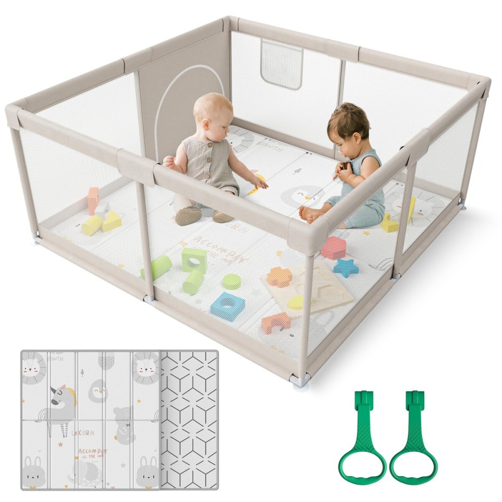 ZEEBABA Baby Playpen with Mat, 47x47inch Playpen for Babies and Toddlers, Small Baby Play Pens, Play Yard for Infants with 47 Play Mat, Playard with Gate