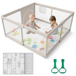ZEEBABA Baby Playpen with Mat, 47x47inch Playpen for Babies and Toddlers, Small Baby Play Pens, Play Yard for Infants with 47 Play Mat, Playard with Gate