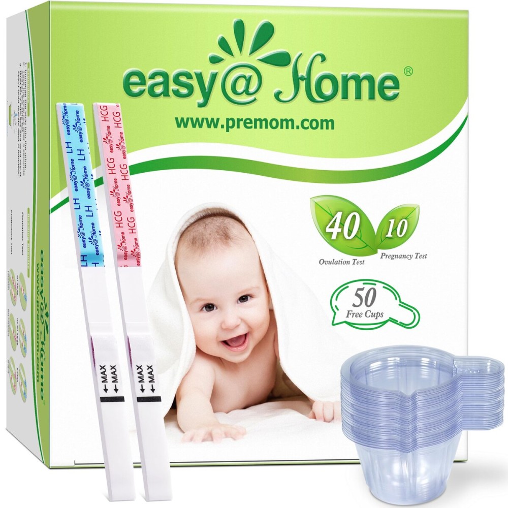 EasyHome Ovulation & Pregnancy Test Strips Kit: 40 Ovulation Strips and 10 Pregnancy Tests- Accurate Fertility Tracker OPK - Powered by Premom APP | 40LH + 10HCG + 50 Urine Cups EXP: 02/28/2026